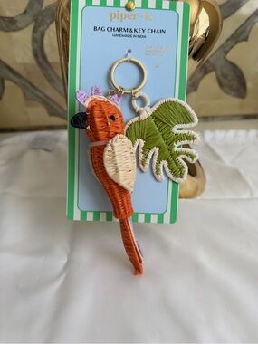 piper•k Woven Tropical Parrot Bag Charm With Palm Leaf